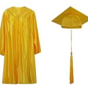 Graduation Cap Gown and Tassel SET - Shiny Finish- Golden Yellow Size 54 - NEW